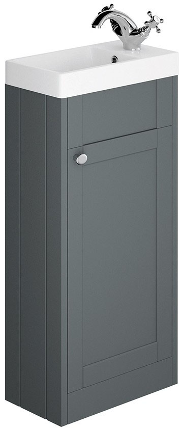SY-HEN11 Synergy Henbury 400mm Floor Vanity Unit With Cupboard, Grey Finish & SY-HEN21 Synergy Henbury 400mm 1 Tap Hole Wash Basin