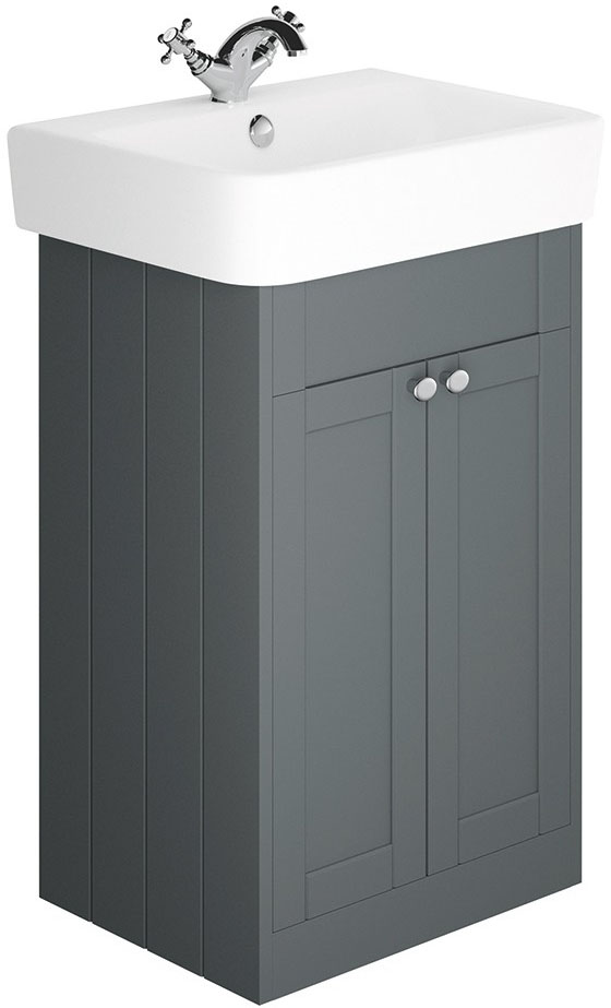 SY-HEN12 Synergy Henbury 600mm Floor Standing Grey Vanity Unit, Grey Finish & SY-HEN23 Synergy Henbury 600mm 1 Tap Hole Basin