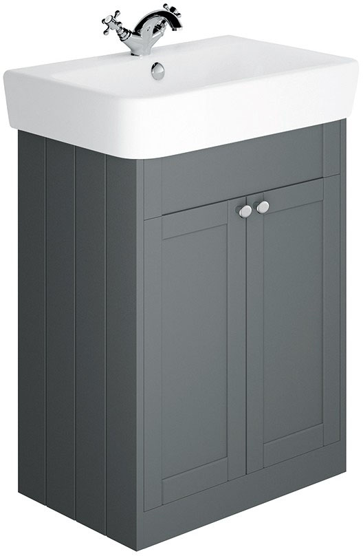 SY-HEN13 Synergy Henbury 700mm Floor Standing Grey Vanity Unit, Grey Finish & SY-HEN24 Synergy Henbury 700mm 1 Tap Hole Wash Basin